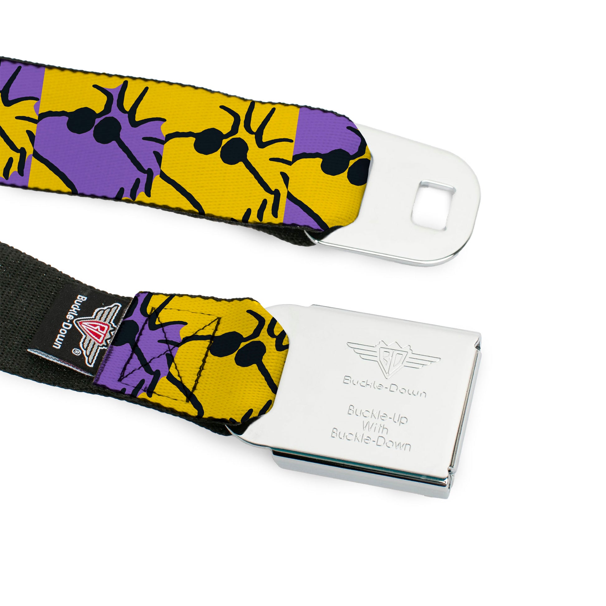 PEANUTS Title Logo Full Color Yellow/White Seatbelt Belt - Peanuts Woodstock Shades Pose Blocks Blue/Yellow/Black Webbing Seatbelt Belts Peanuts