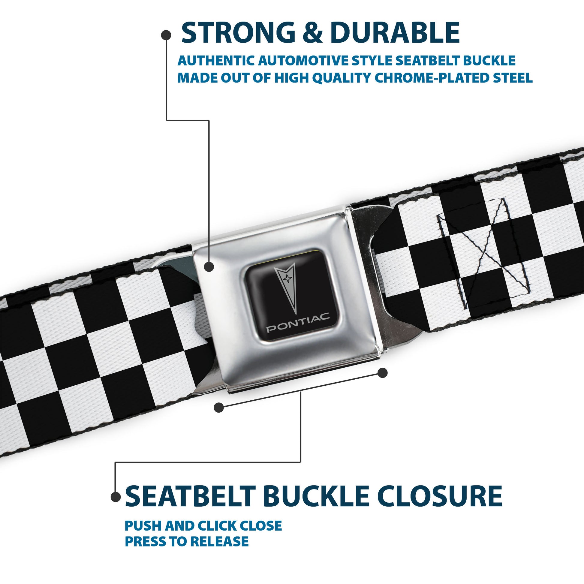 Pontiac Seatbelt Belt - Checker Black/White Webbing Seatbelt Belts GM General Motors