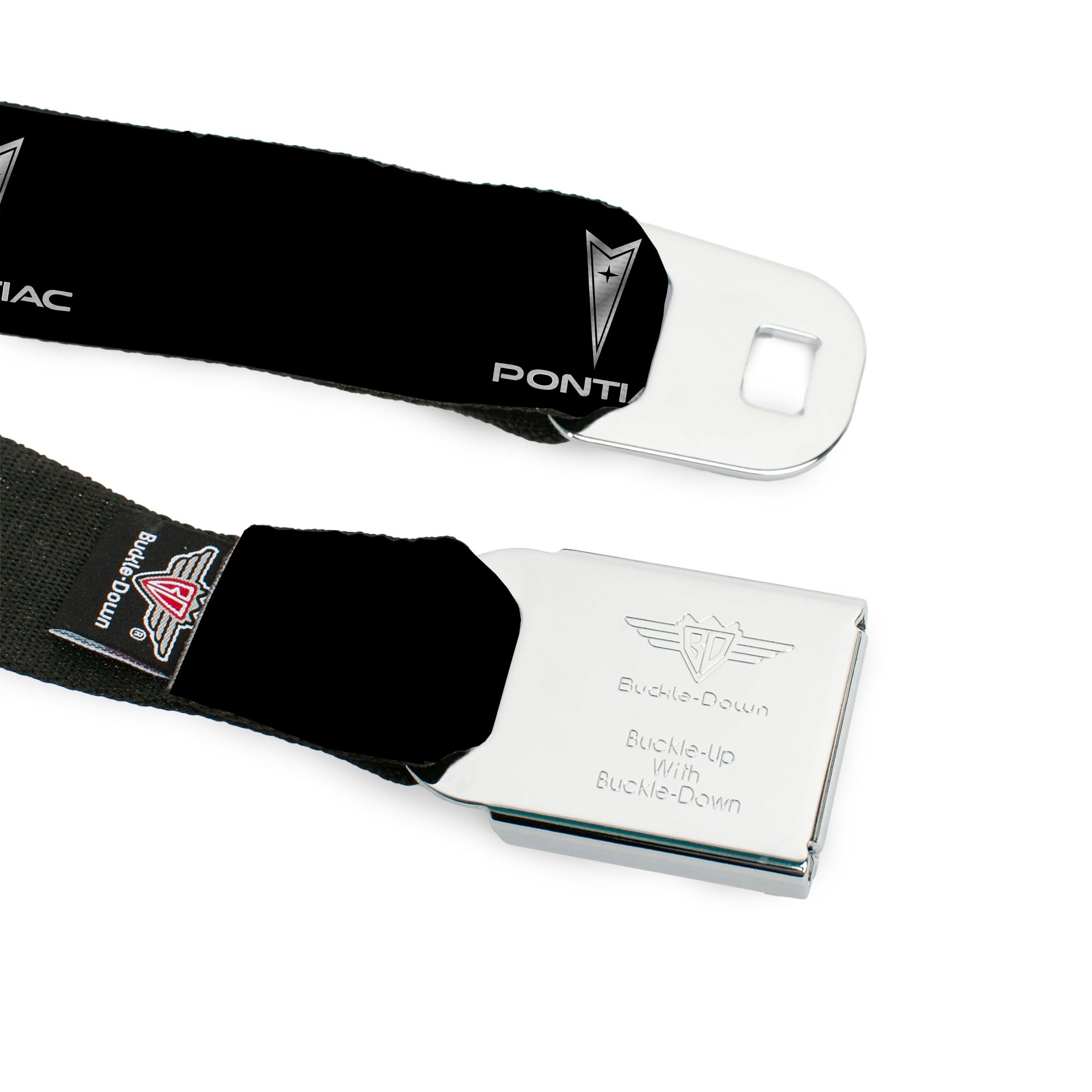 Pontiac Seatbelt Belt - Pontiac Black/Silver Logo REPEAT Webbing Seatbelt Belts GM General Motors