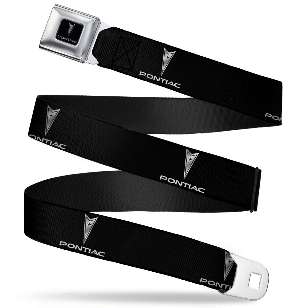 Pontiac Seatbelt Belt - Pontiac Black/Silver Logo REPEAT Webbing Seatbelt Belts GM General Motors