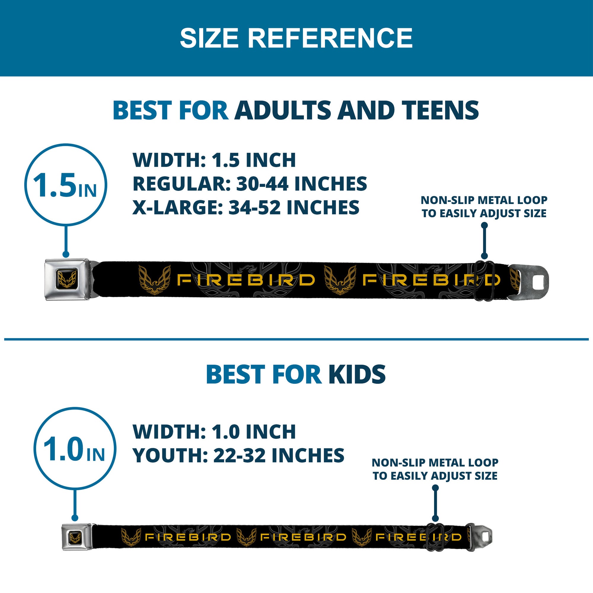 Pontiac Firebird Logo Full Color Black Golds Seatbelt Belt - Pontiac FIREBIRD/Logo Black/Grays/Golds Webbing Seatbelt Belts GM General Motors