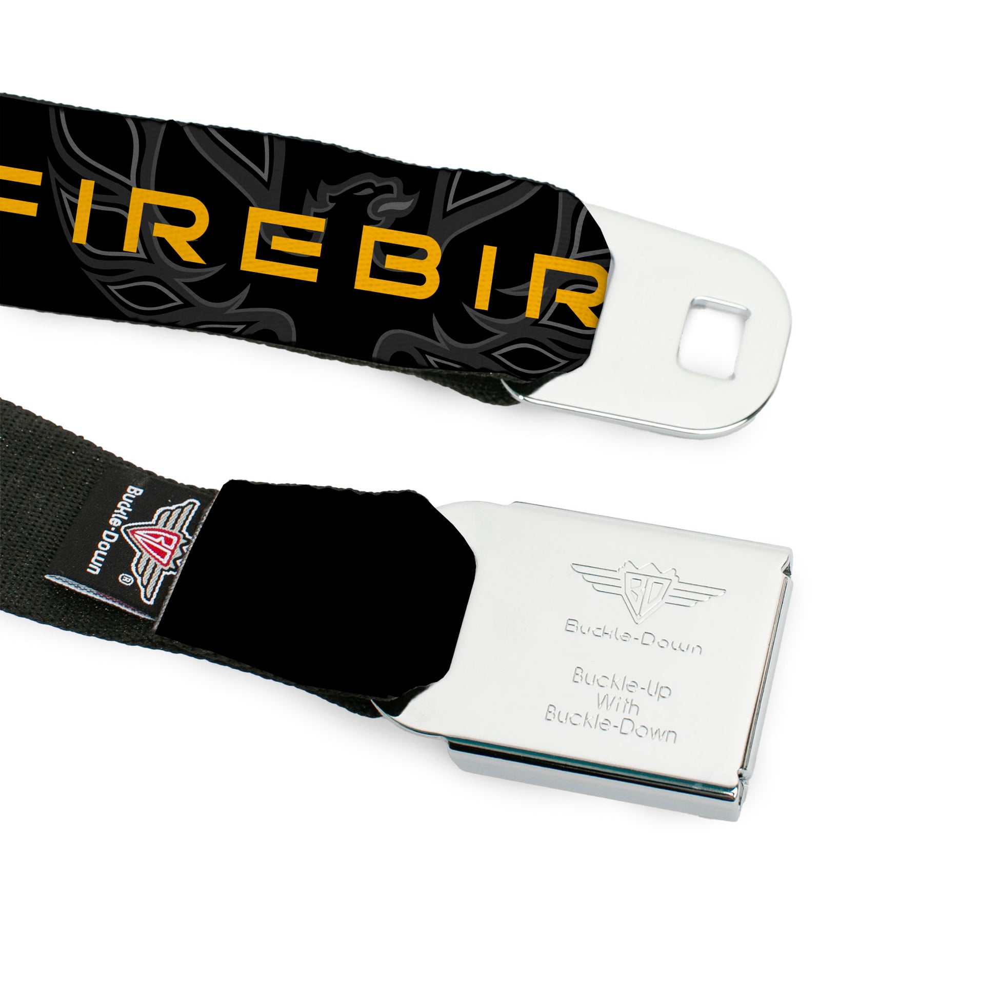 Pontiac Firebird Logo Full Color Black Golds Seatbelt Belt - Pontiac FIREBIRD/Logo Black/Grays/Golds Webbing Seatbelt Belts GM General Motors