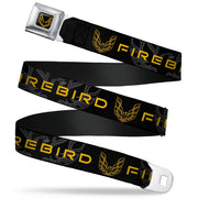Pontiac Firebird Logo Full Color Black Golds Seatbelt Belt - Pontiac FIREBIRD/Logo Black/Grays/Golds Webbing Seatbelt Belts GM General Motors