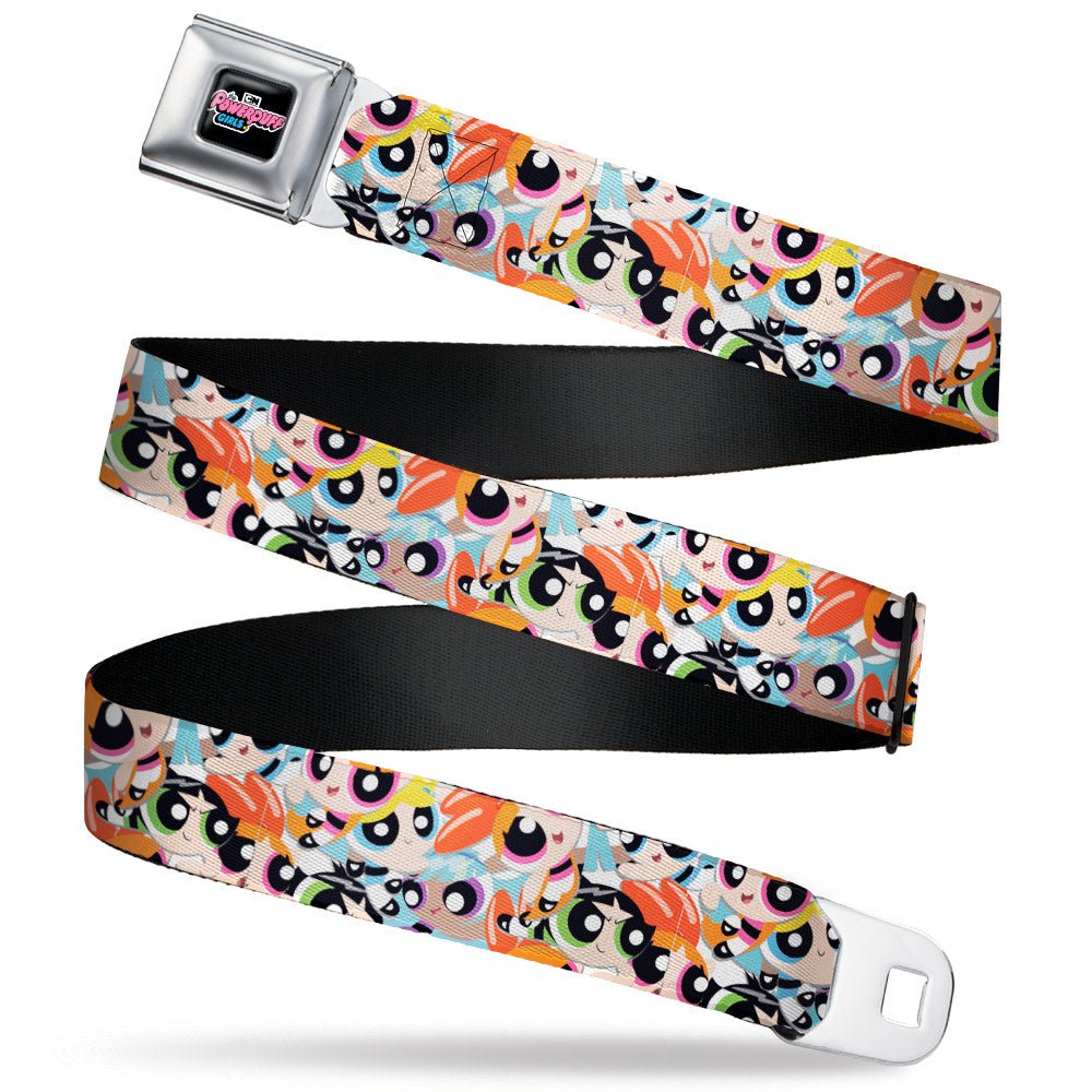 THE POWERPUFF GIRLS Animated Series Title Logo Full Color Black Seatbelt Belt - The Powerpuff Girls Expressions Stacked Webbing Seatbelt Belts Powerpuff Girls