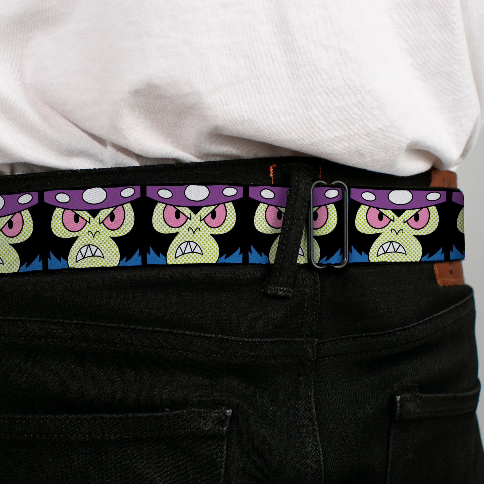 THE POWERPUFF GIRLS Title Logo Full Color Black/White Seatbelt Belt - The Power Puff Girls Mojo Jojo Face Close-Up Webbing Seatbelt Belts Powerpuff Girls