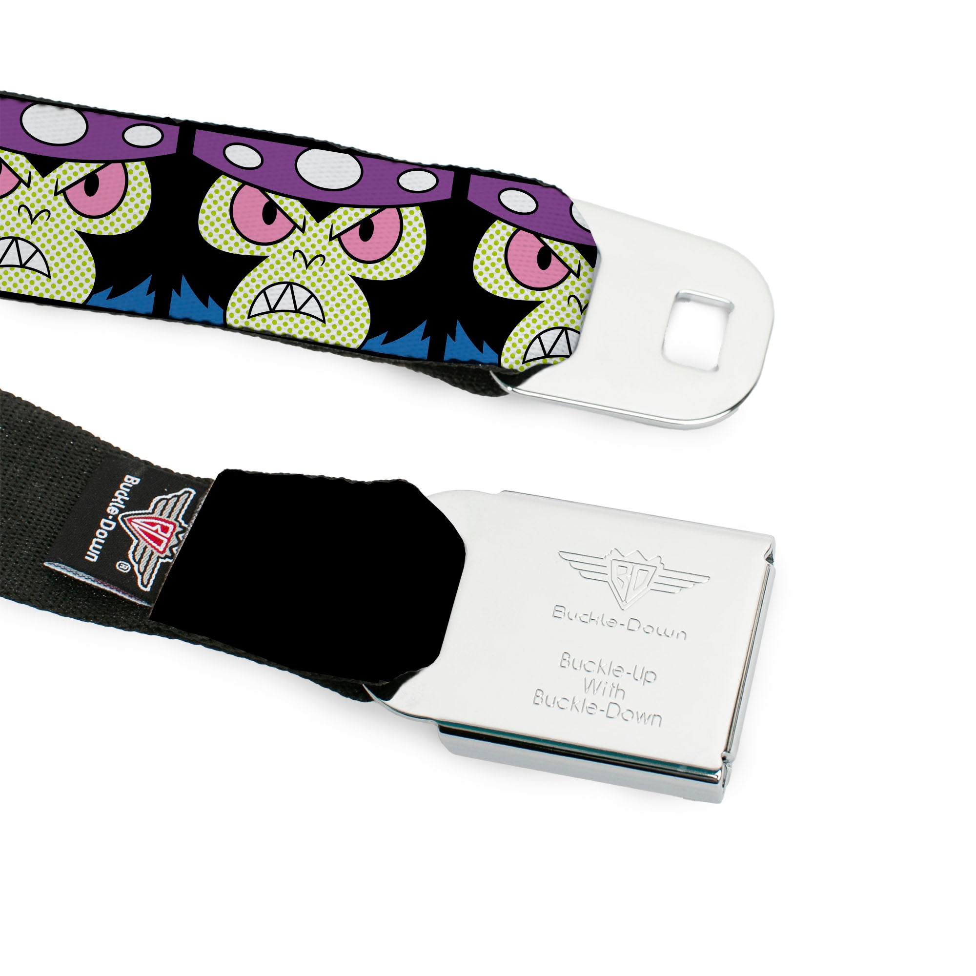 THE POWERPUFF GIRLS Title Logo Full Color Black/White Seatbelt Belt - The Power Puff Girls Mojo Jojo Face Close-Up Webbing Seatbelt Belts Powerpuff Girls