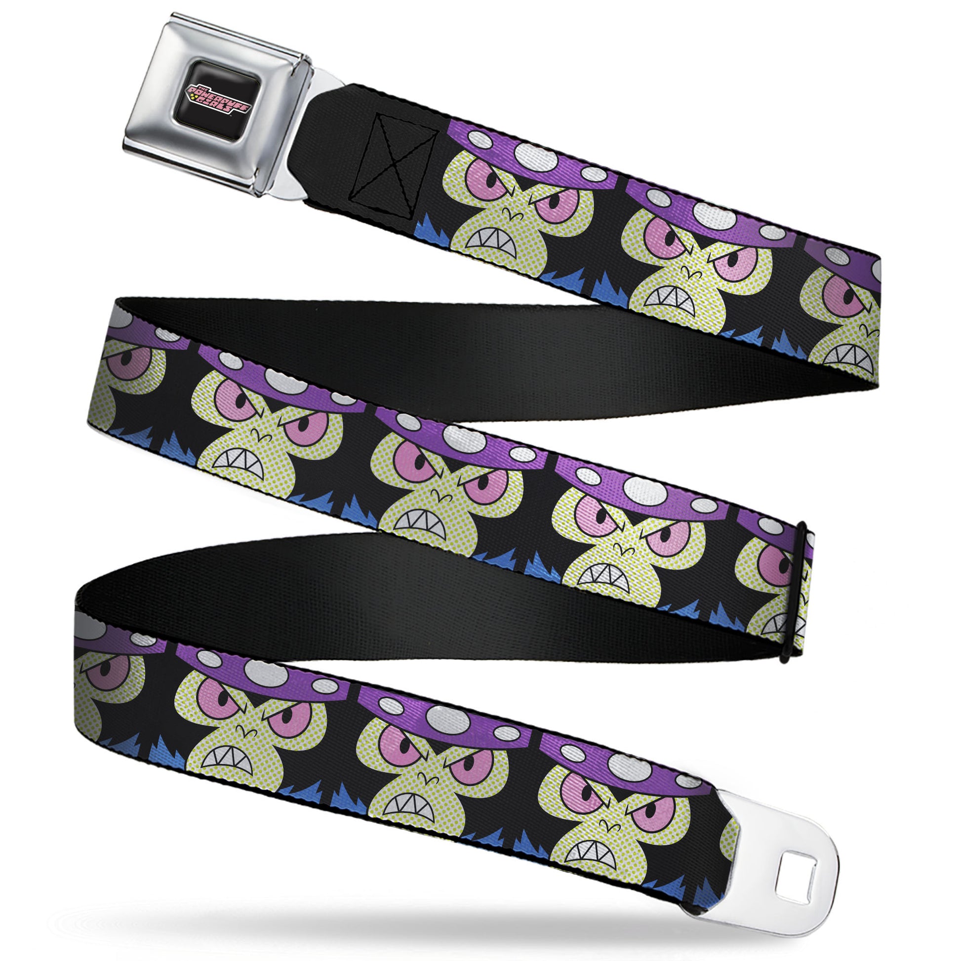THE POWERPUFF GIRLS Title Logo Full Color Black/White Seatbelt Belt - The Power Puff Girls Mojo Jojo Face Close-Up Webbing Seatbelt Belts Powerpuff Girls