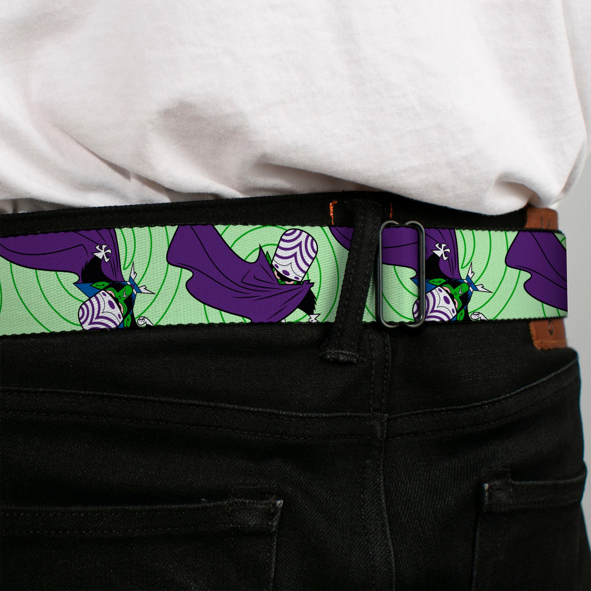 THE POWERPUFF GIRLS Title Logo Full Color Black/White Seatbelt Belt - The Power Puff Girls Mojo Jojo Cape Poses Scattered Webbing Seatbelt Belts Powerpuff Girls