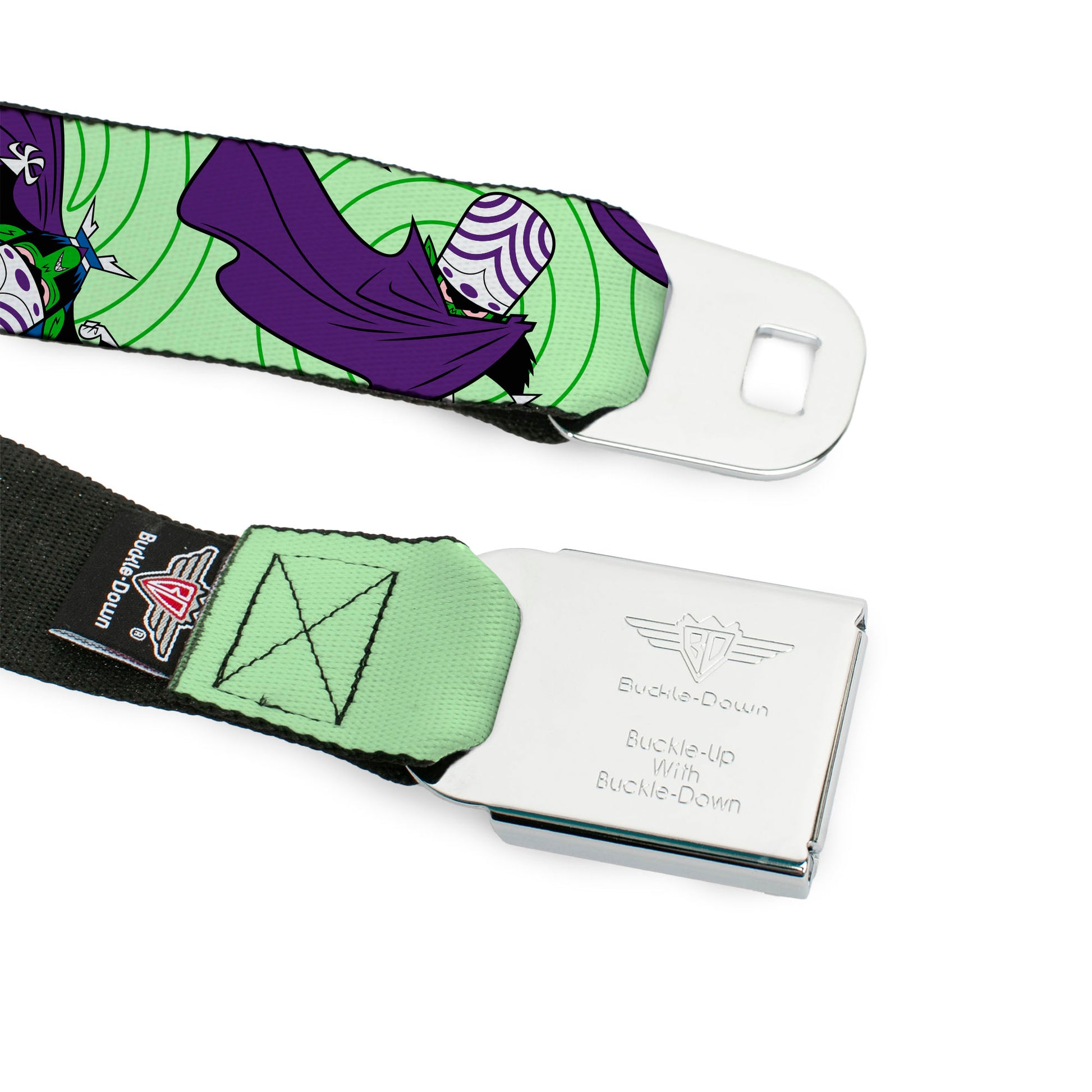 THE POWERPUFF GIRLS Title Logo Full Color Black/White Seatbelt Belt - The Power Puff Girls Mojo Jojo Cape Poses Scattered Webbing Seatbelt Belts Powerpuff Girls