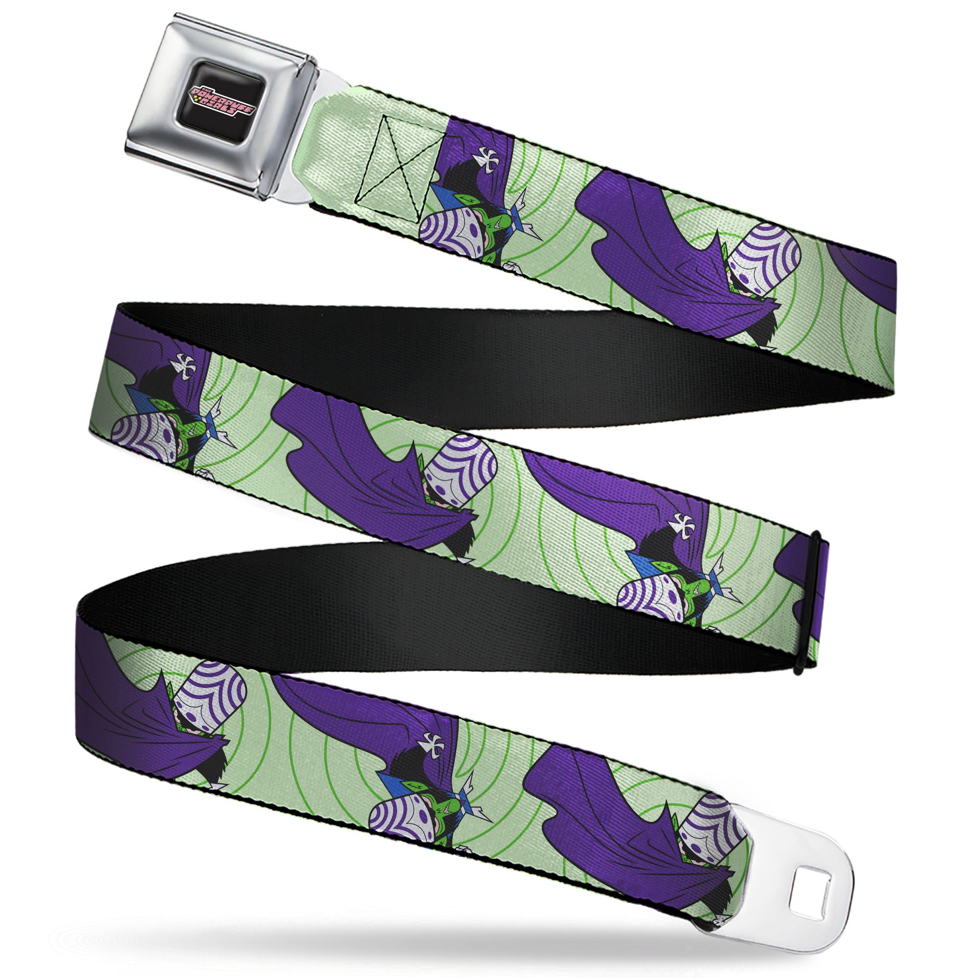 THE POWERPUFF GIRLS Title Logo Full Color Black/White Seatbelt Belt - The Power Puff Girls Mojo Jojo Cape Poses Scattered Webbing Seatbelt Belts Powerpuff Girls