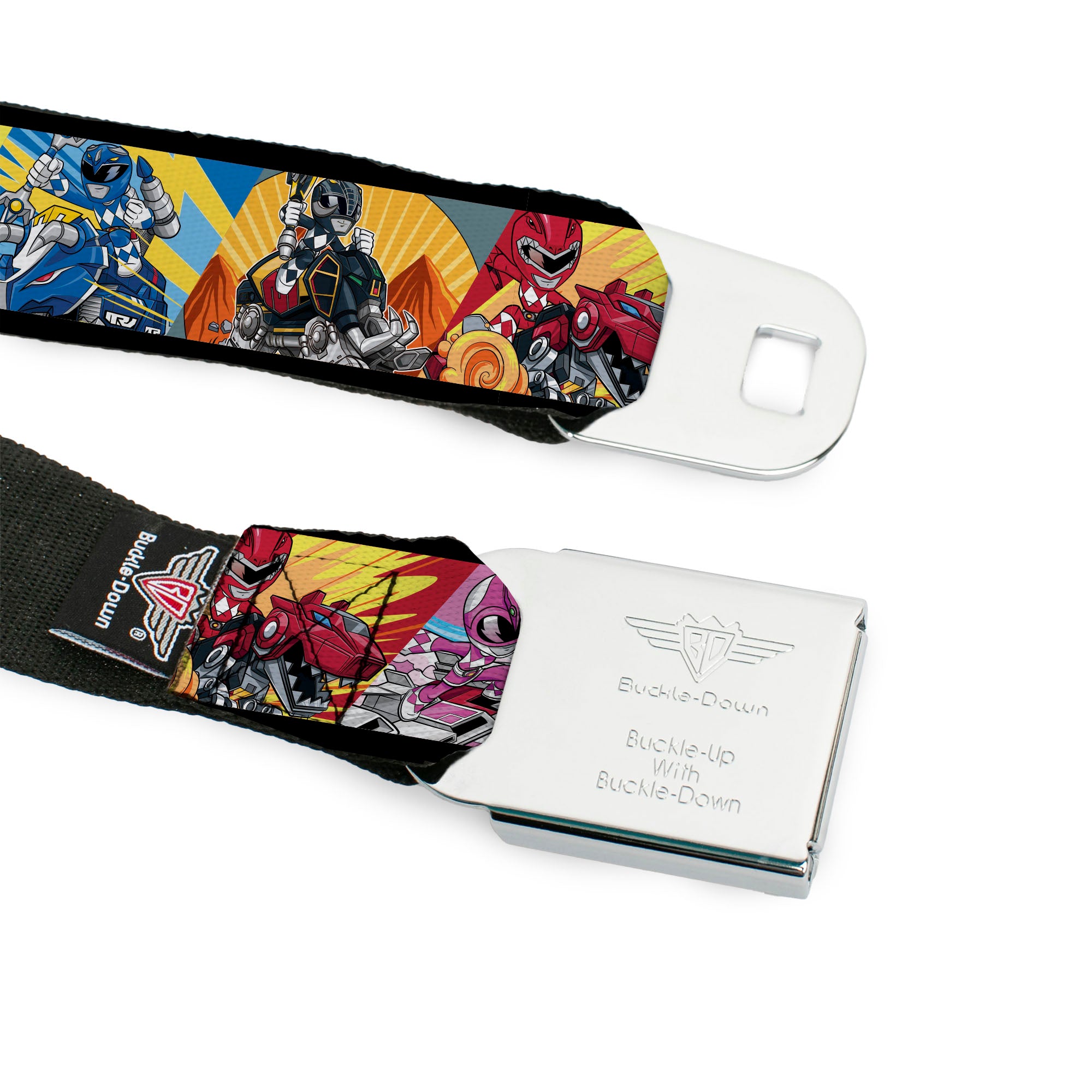 POWER RANGERS Bolt Logo Full Color Black/Gray/Yellows Seatbelt Belt - Power Rangers and Zord Action Pose Blocks Webbing Seatbelt Belts Power Rangers