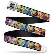 POWER RANGERS Bolt Logo Full Color Black/Gray/Yellows Seatbelt Belt - Power Rangers and Zord Action Pose Blocks Webbing Seatbelt Belts Power Rangers