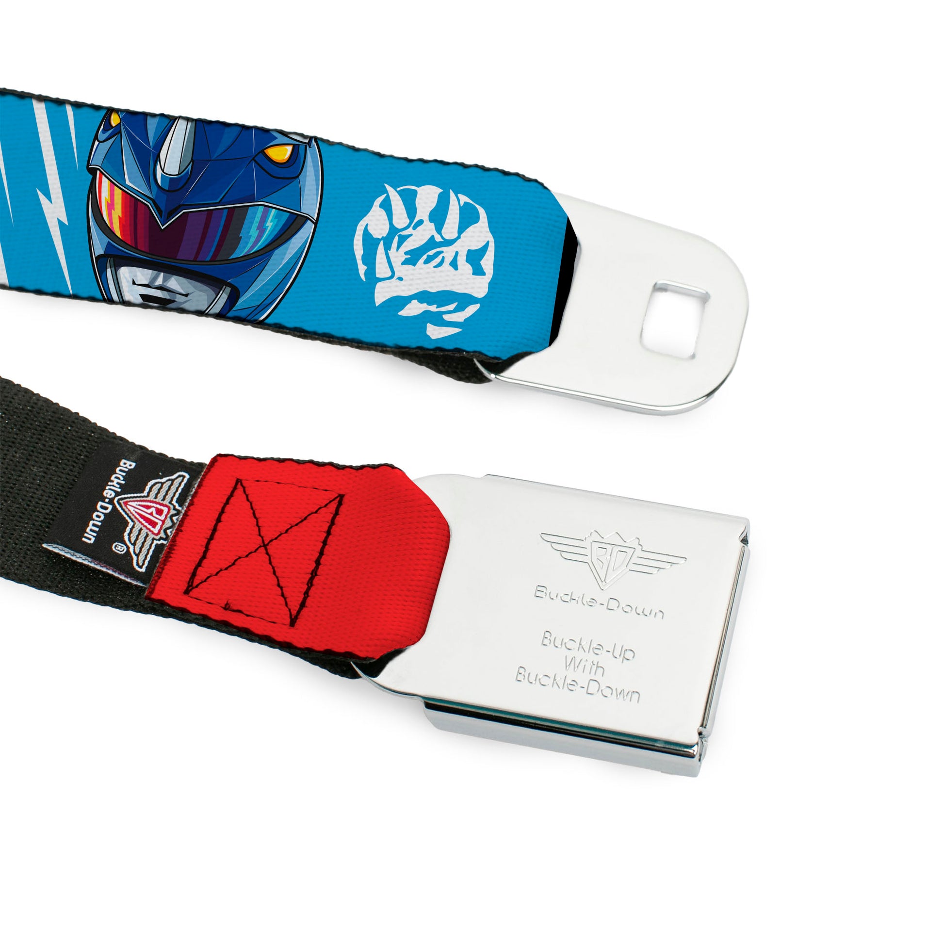 POWER RANGERS Title Logo Full Color Black/White Seatbelt Belt - Power Rangers Face and Power Icon Blocks Multi Color Webbing Seatbelt Belts Power Rangers