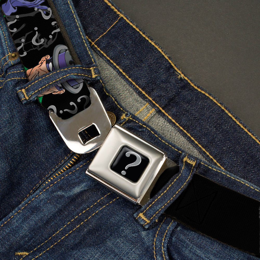 Riddler "?" Black Silver Seatbelt Belt - The Riddler w/Batman Silhouette Webbing Seatbelt Belts DC Comics