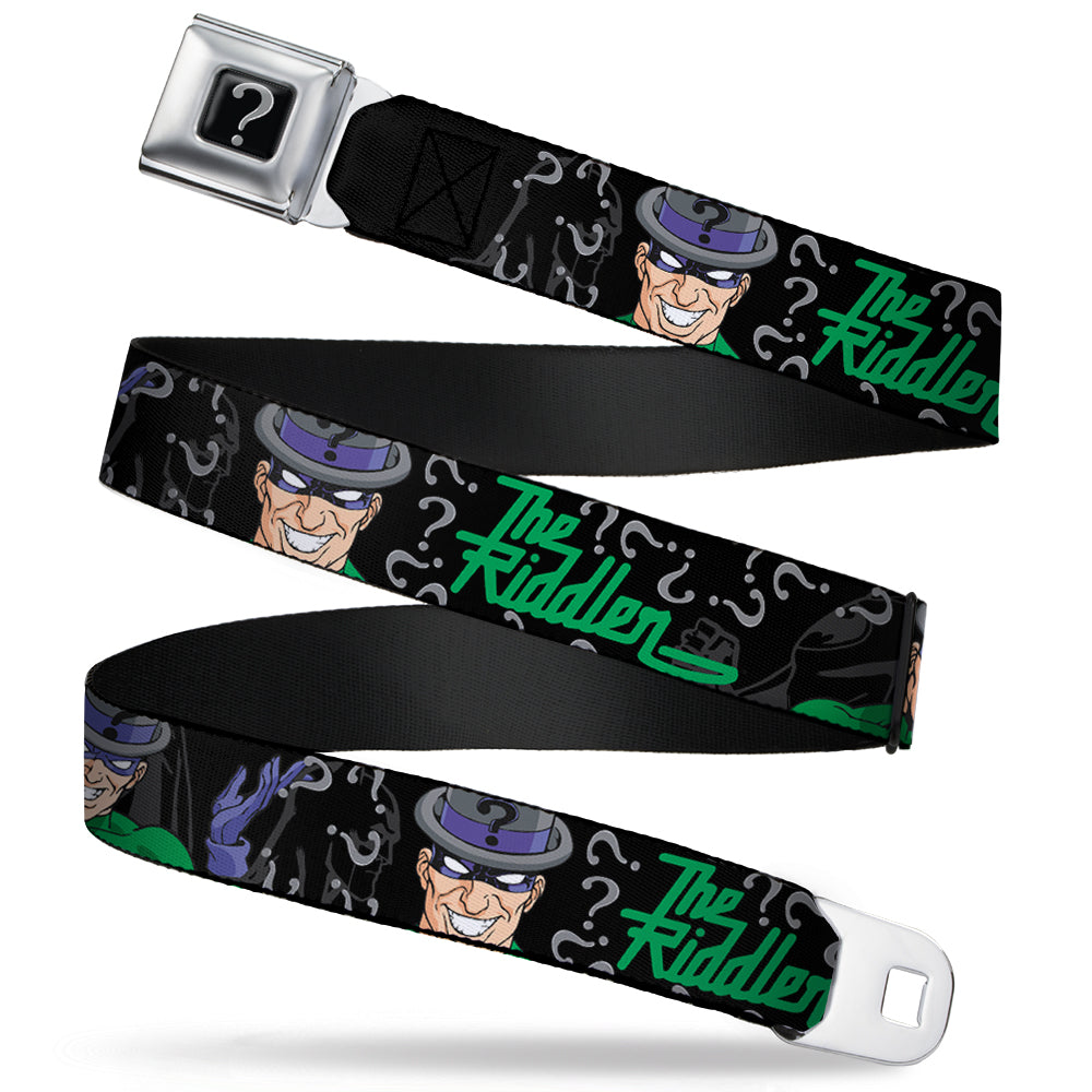 Riddler "?" Black Silver Seatbelt Belt - The Riddler w/Batman Silhouette Webbing Seatbelt Belts DC Comics