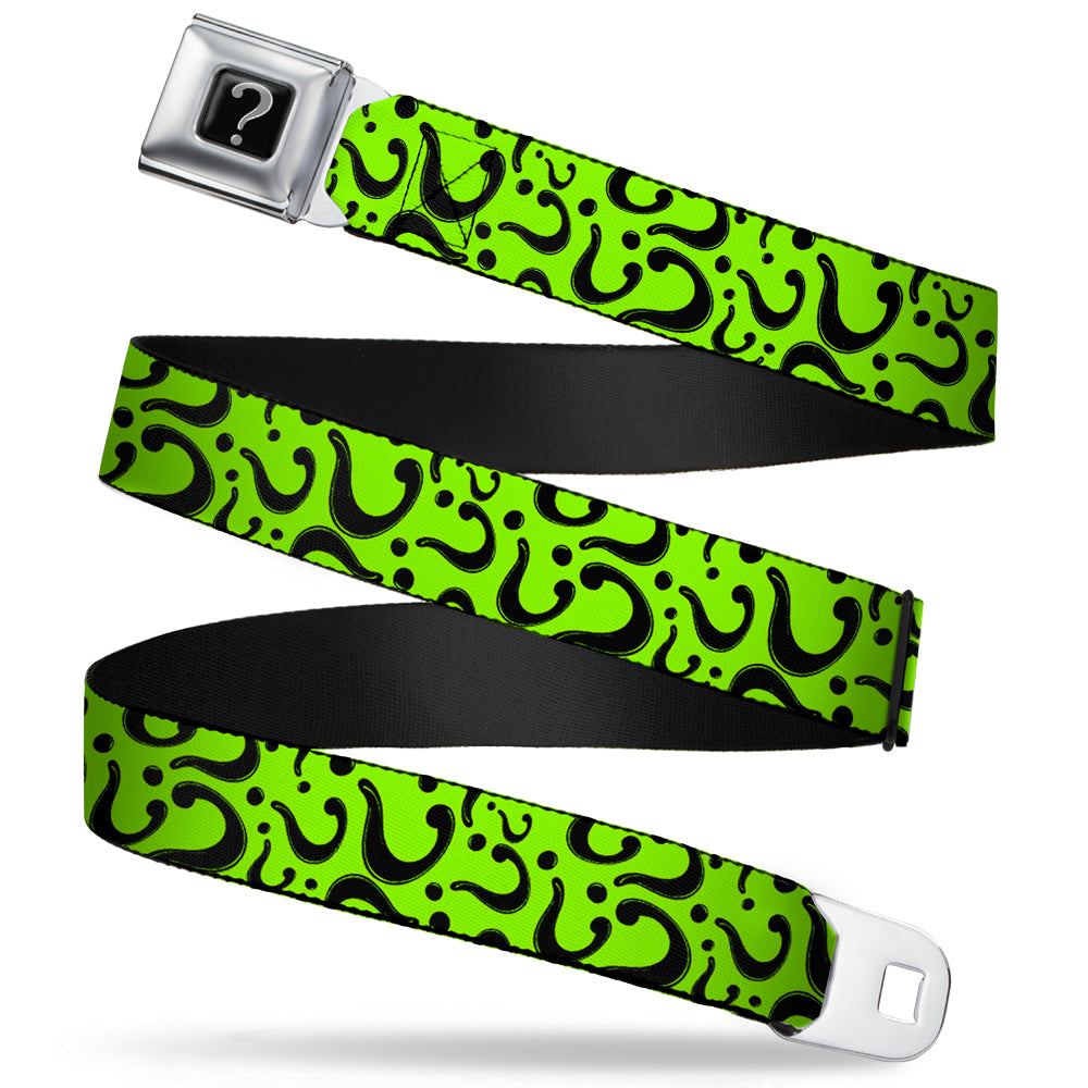 Riddler "?" Black Silver Seatbelt Belt - Question Mark Scattered Lime Green/Black Webbing Seatbelt Belts DC Comics