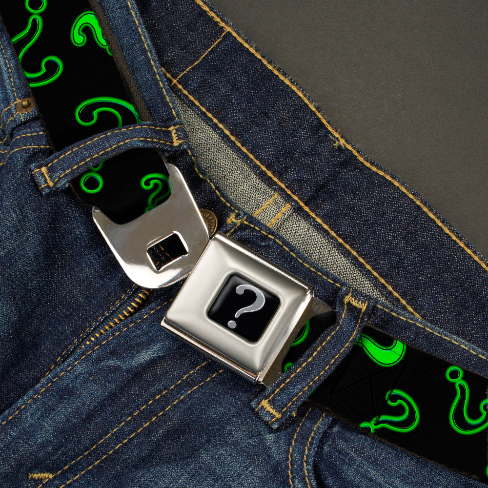 Riddler "?" Black Silver Seatbelt Belt - Question Mark Scattere2 Black/Neon Green Webbing Seatbelt Belts DC Comics