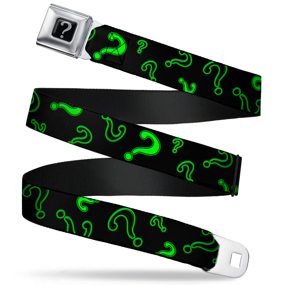 Riddler "?" Black Silver Seatbelt Belt - Question Mark Scattere2 Black/Neon Green Webbing Seatbelt Belts DC Comics