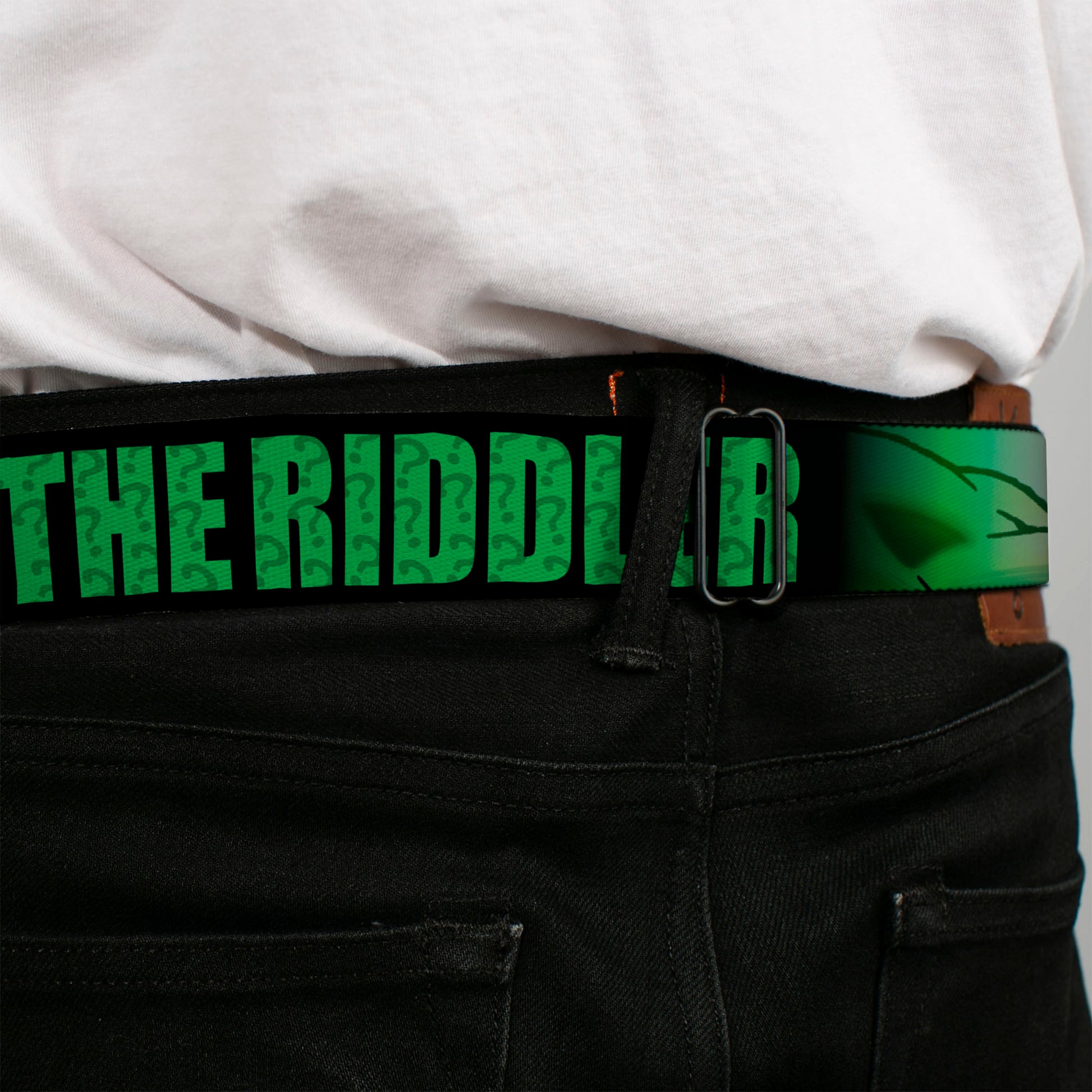 Riddler "?" Full Color Black Green Seatbelt Belt - THE RIDDLER/Face CLOSE-UP Black/Green Webbing Seatbelt Belts DC Comics