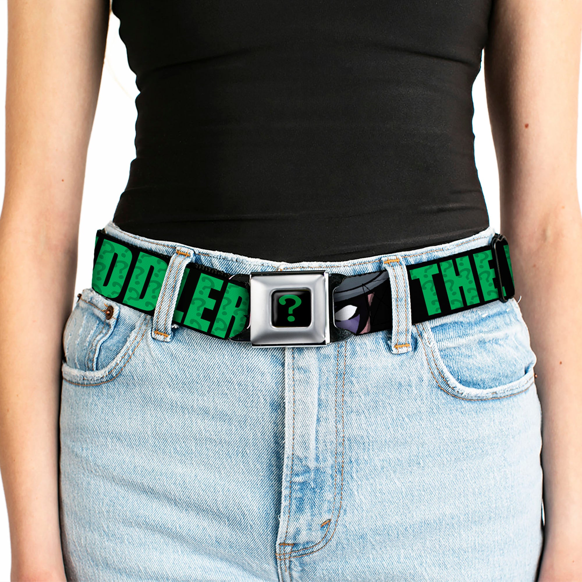 Riddler "?" Full Color Black Green Seatbelt Belt - THE RIDDLER/Face CLOSE-UP Black/Green Webbing Seatbelt Belts DC Comics