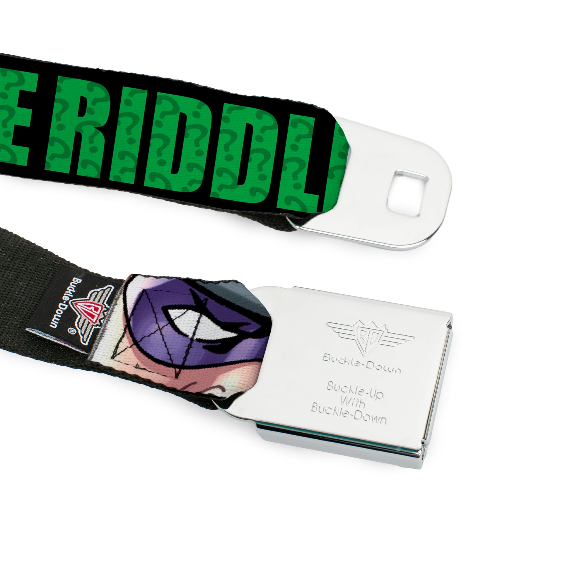 Riddler "?" Full Color Black Green Seatbelt Belt - THE RIDDLER/Face CLOSE-UP Black/Green Webbing Seatbelt Belts DC Comics