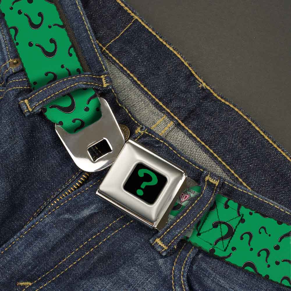 Riddler "?" Full Color Black Green Seatbelt Belt - Question Mark Scattered3 Dark Green/Black Webbing Seatbelt Belts DC Comics