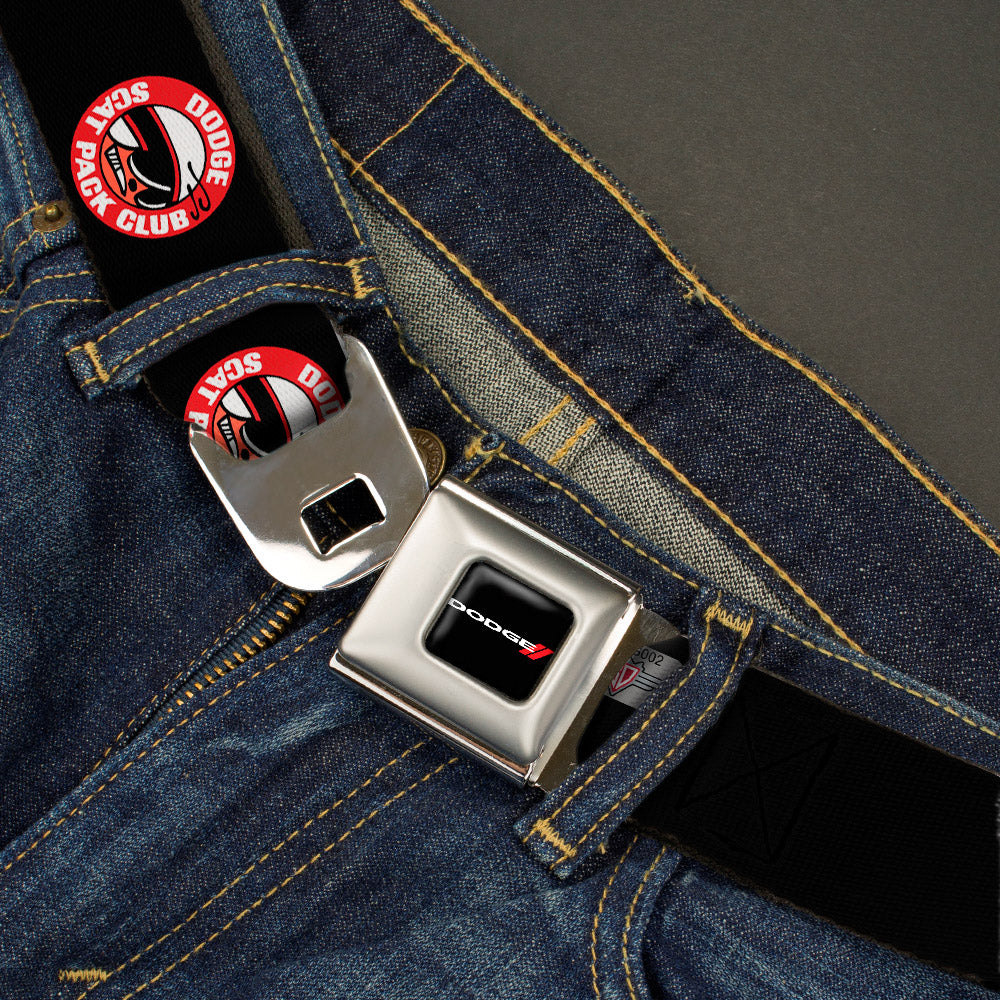 Dodge Red Rhombus Full Color Seatbelt Belt - DODGE SCAT PACK CLUB Bumblebee Logo Black/Red/White Webbing Seatbelt Belts Dodge