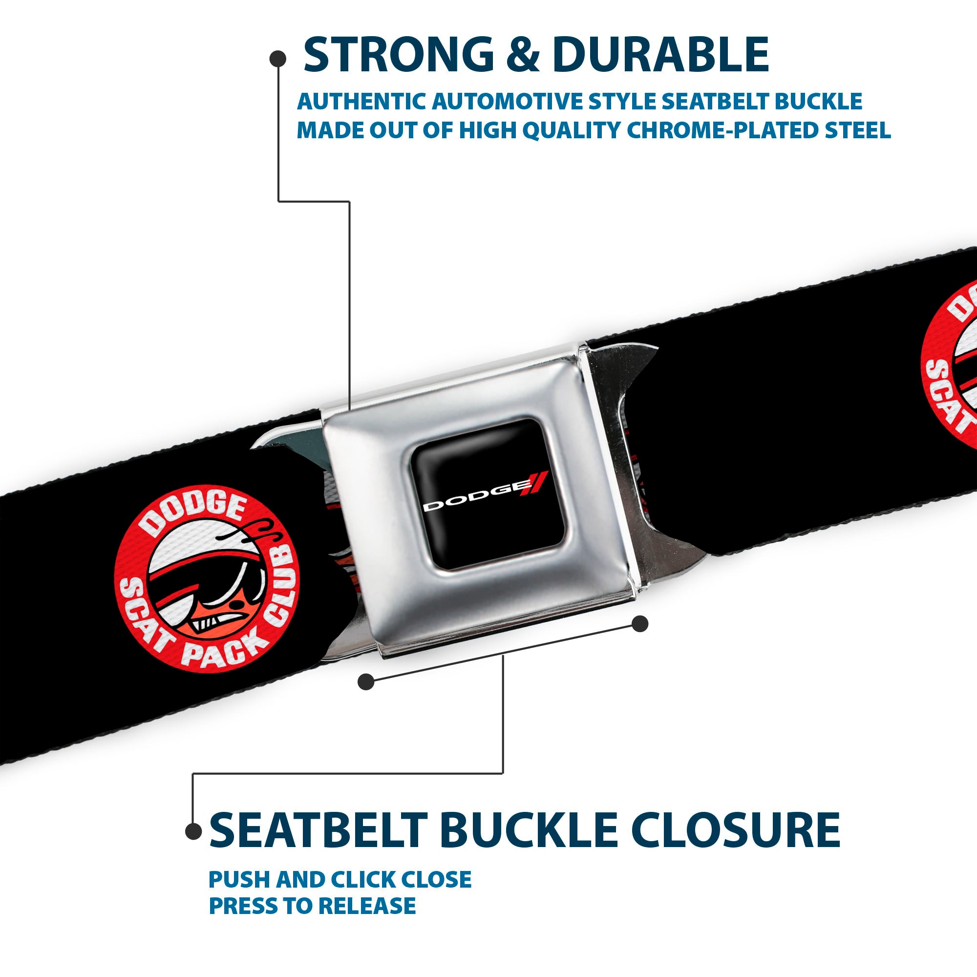 Dodge Red Rhombus Full Color Seatbelt Belt - DODGE SCAT PACK CLUB Bumblebee Logo Black/Red/White Webbing Seatbelt Belts Dodge