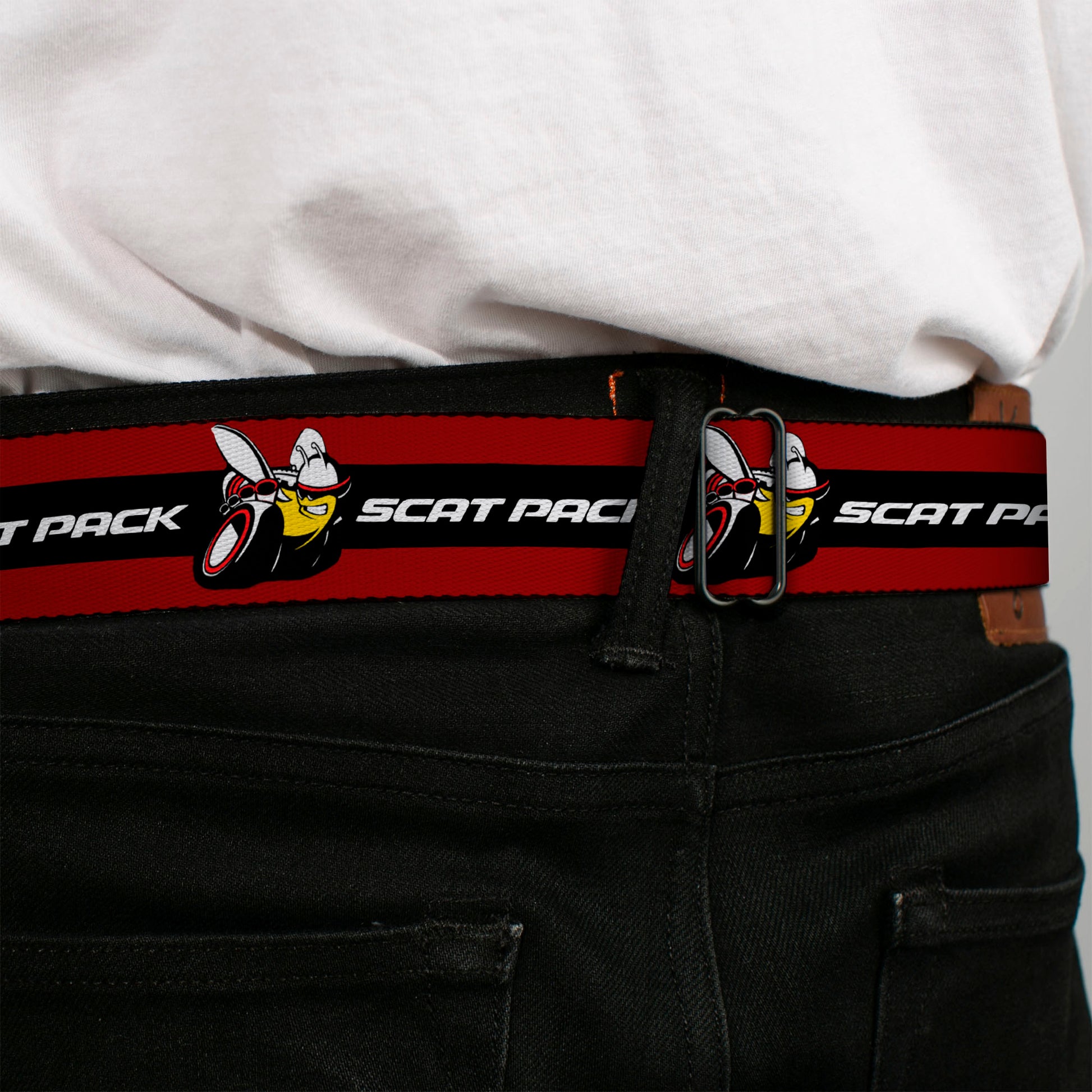 Dodge Red Rhombus Full Color Seatbelt Belt - Dodge SCAT PACK Badge Logo Stripe Red/Black/White Webbing Seatbelt Belts Dodge