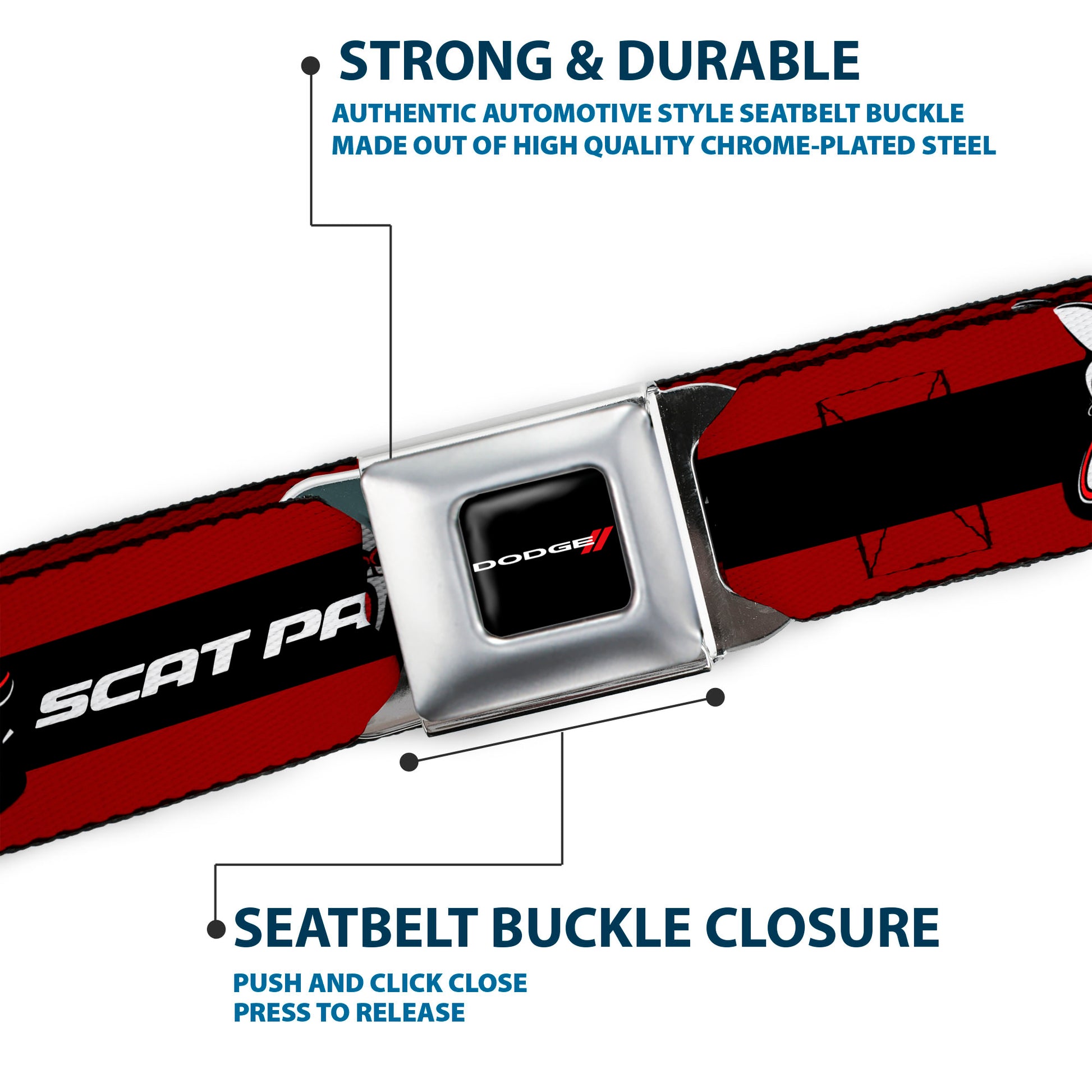 Dodge Red Rhombus Full Color Seatbelt Belt - Dodge SCAT PACK Badge Logo Stripe Red/Black/White Webbing Seatbelt Belts Dodge