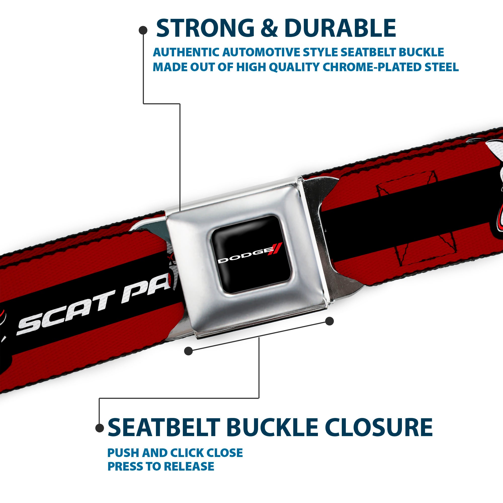 Dodge Red Rhombus Full Color Seatbelt Belt - Dodge SCAT PACK Badge Logo Stripe Red/Black/White Webbing Seatbelt Belts Dodge
