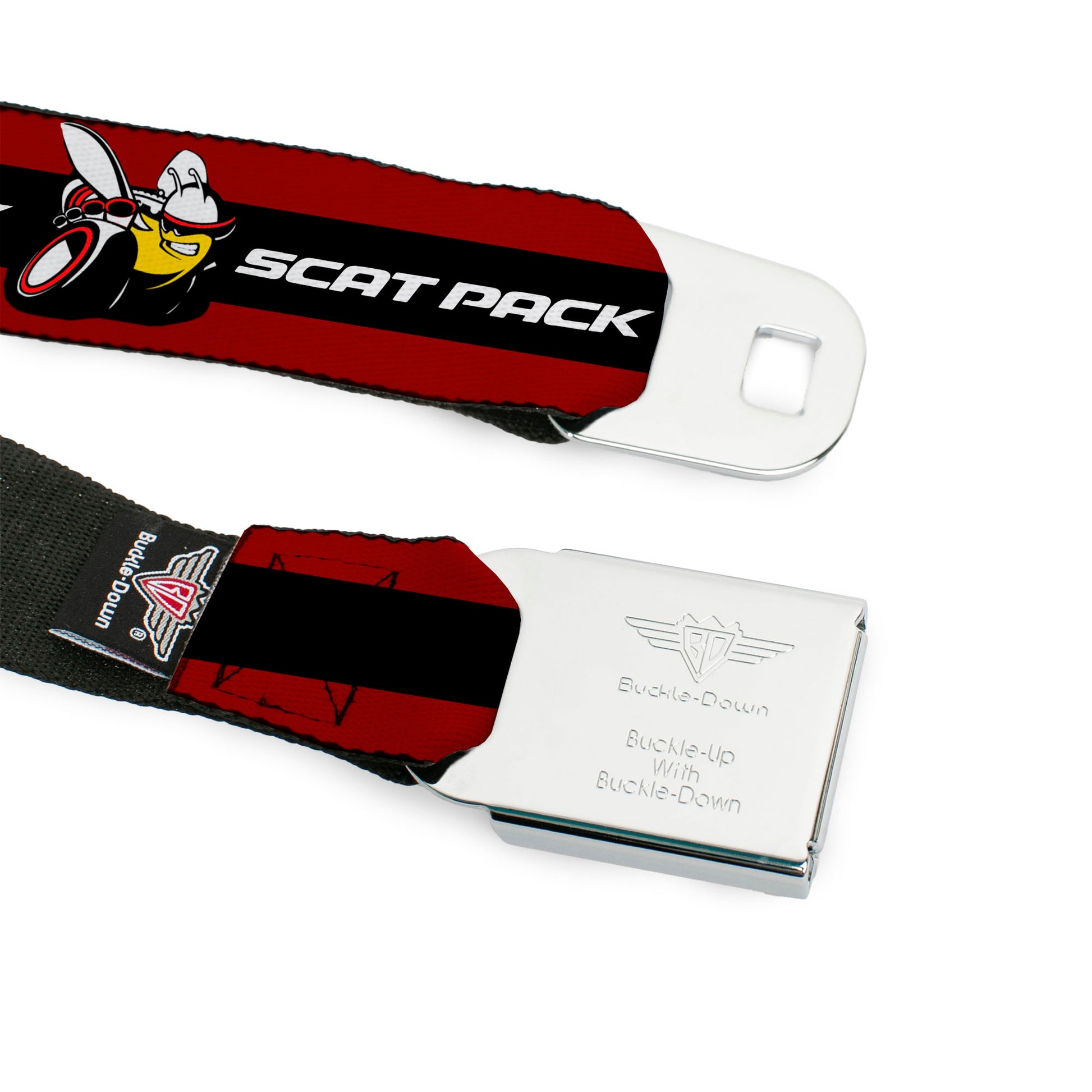 Dodge Red Rhombus Full Color Seatbelt Belt - Dodge SCAT PACK Badge Logo Stripe Red/Black/White Webbing Seatbelt Belts Dodge