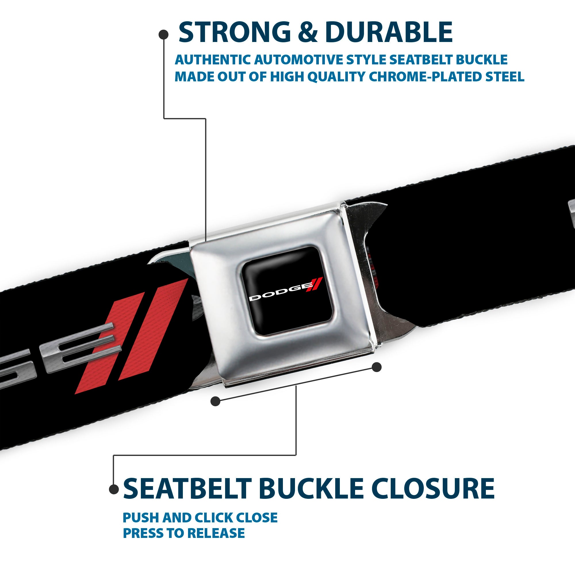 Dodge Red Rhombus Full Color Seatbelt Belt - Dodge Red Rhombus REPEAT Webbing Seatbelt Belts Dodge