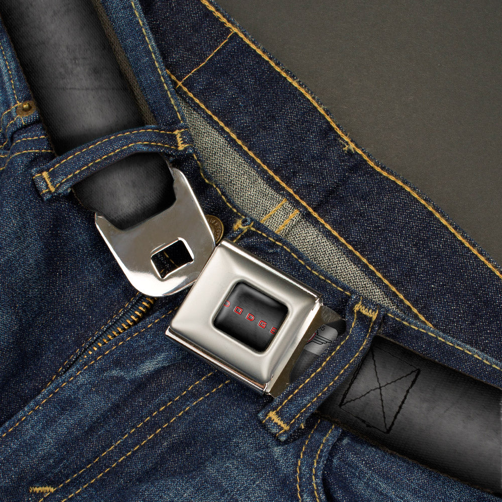 DODGE Full Color Gray Red Seatbelt Belt - Dodge 100th Anniversary Logo Black-Gray Fade/Red Webbing Seatbelt Belts Dodge