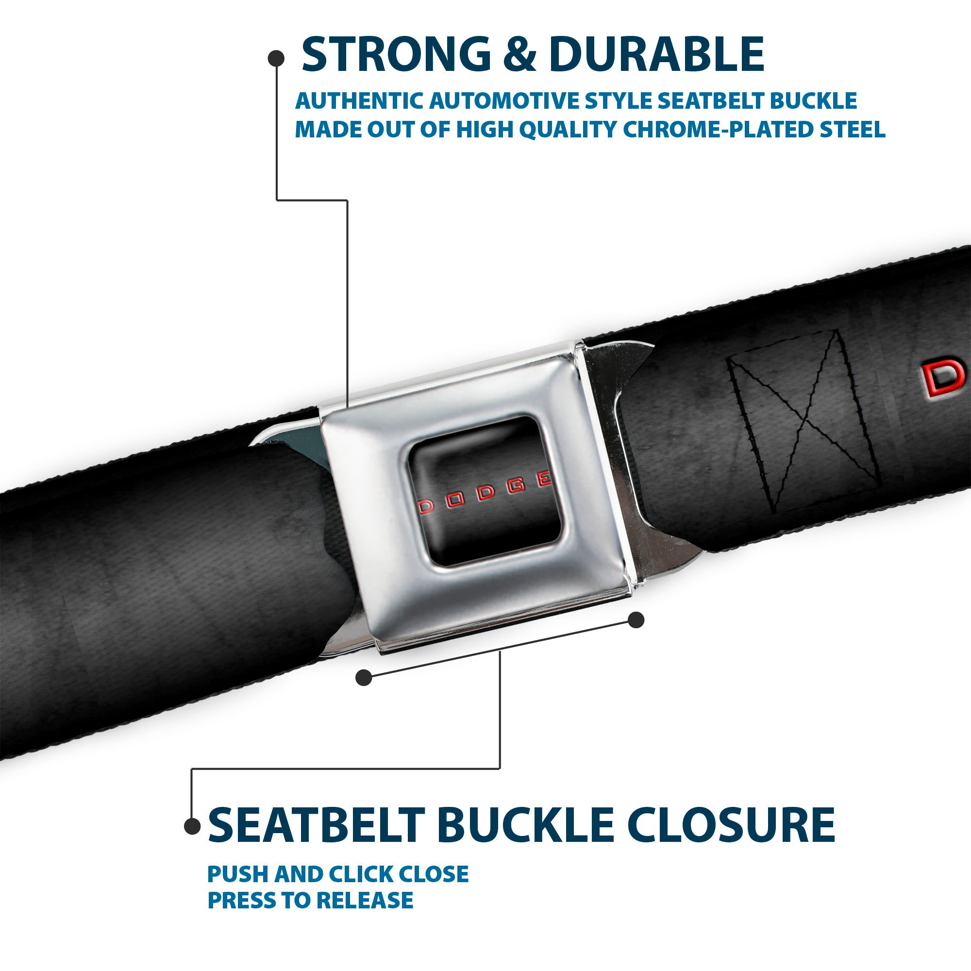 DODGE Full Color Gray Red Seatbelt Belt - Dodge 100th Anniversary Logo Black-Gray Fade/Red Webbing Seatbelt Belts Dodge