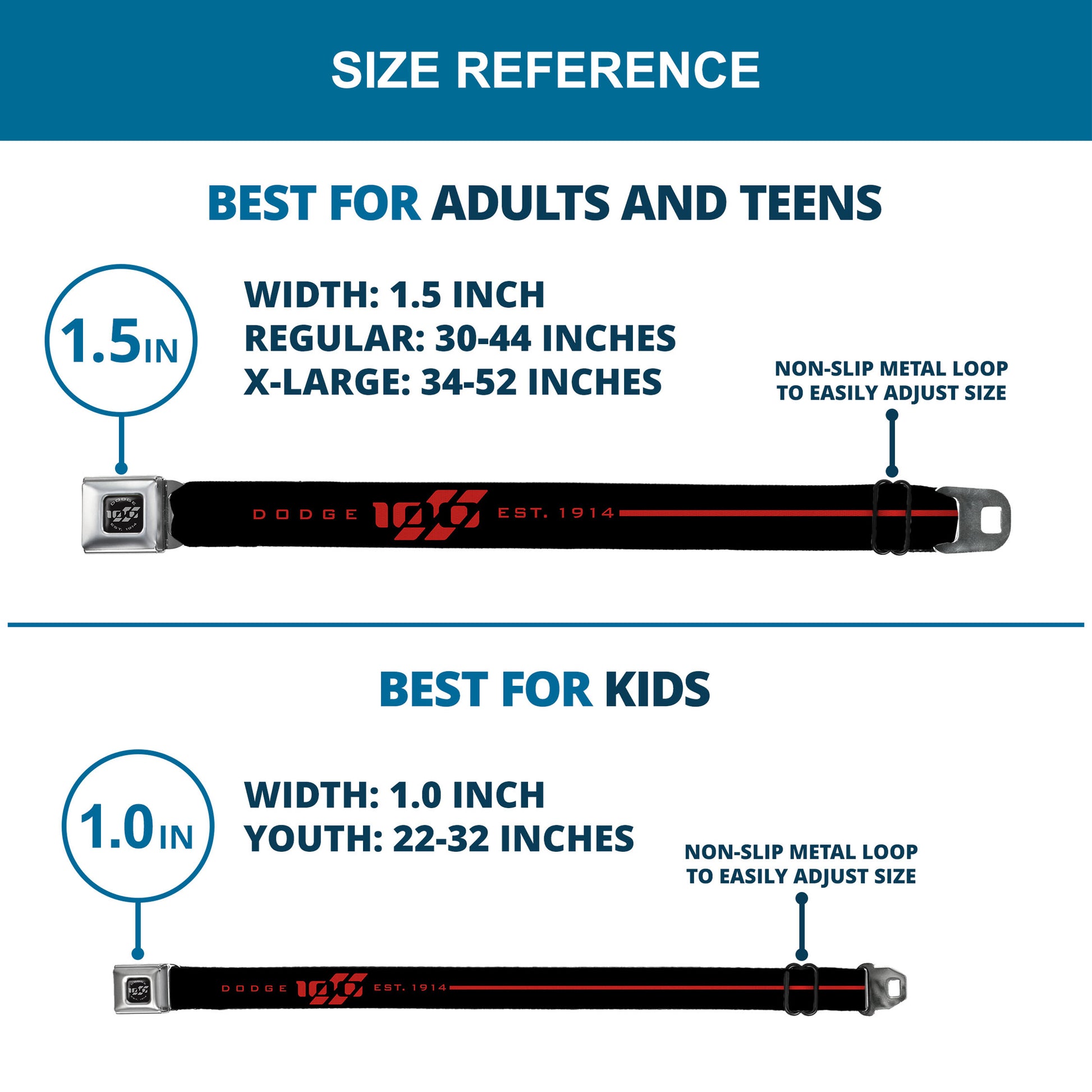 Dodge 100th Anniversary Logo Brushed Silver Black Seatbelt Belt - Dodge 100th Anniversary Logo/Stripe Black/Red Webbing Seatbelt Belts Dodge