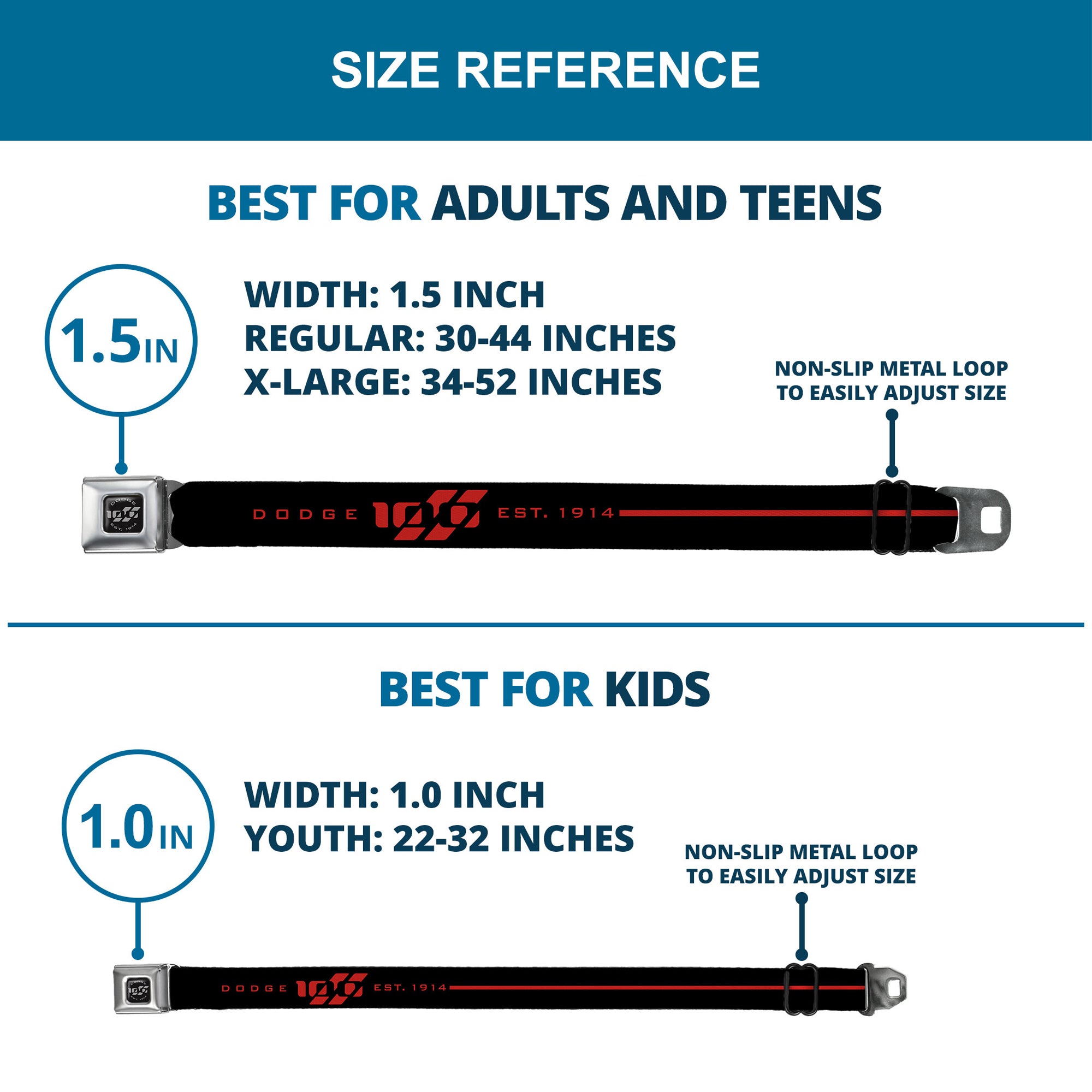 Dodge 100th Anniversary Logo Brushed Silver Black Seatbelt Belt - Dodge 100th Anniversary Logo/Stripe Black/Red Webbing Seatbelt Belts Dodge