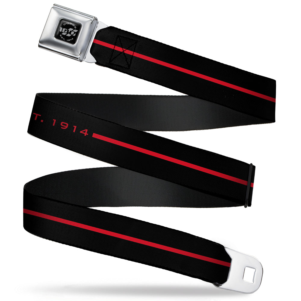 Dodge 100th Anniversary Logo Brushed Silver Black Seatbelt Belt - Dodge 100th Anniversary Logo/Stripe Black/Red Webbing Seatbelt Belts Dodge