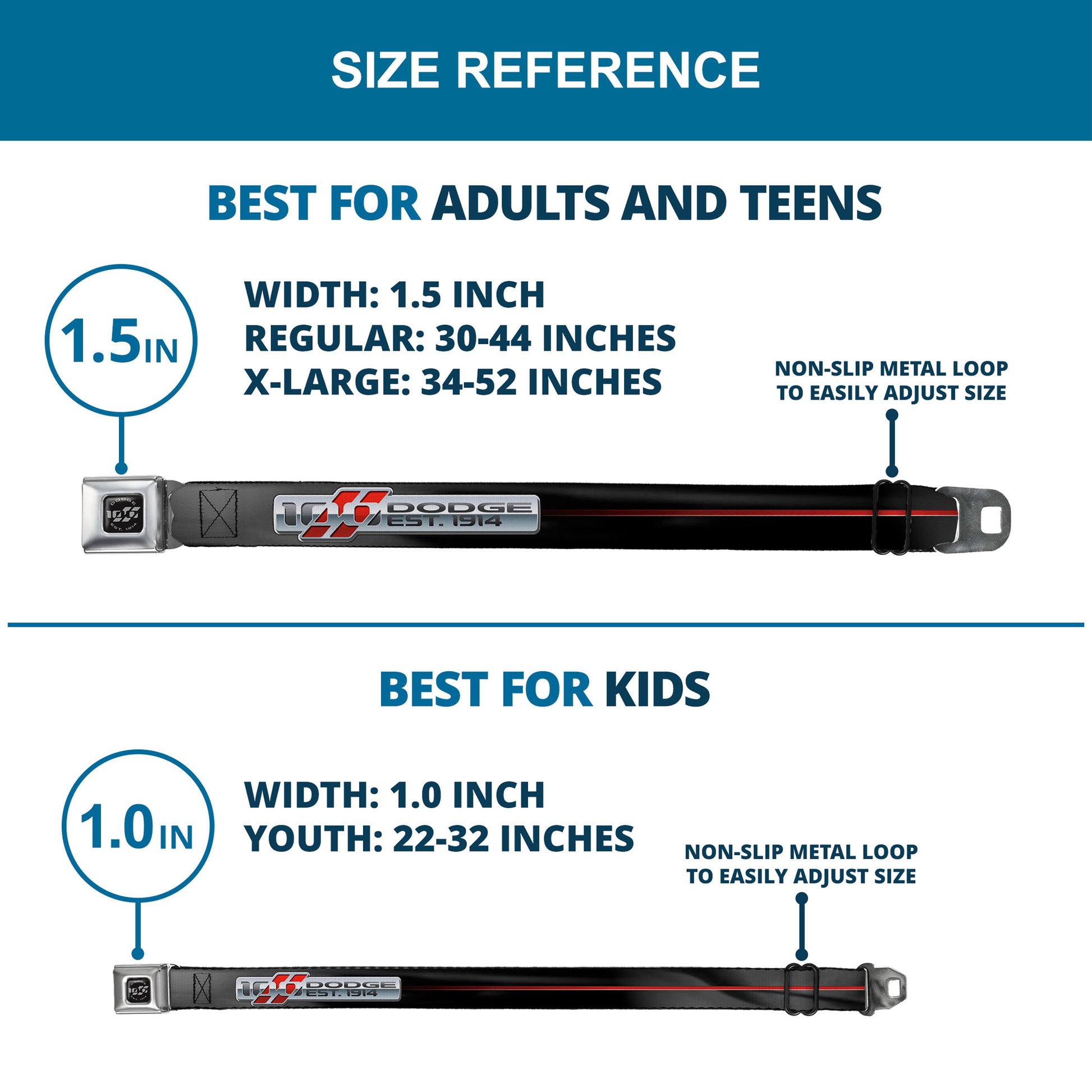 Dodge 100th Anniversary Logo Brushed Silver Black Seatbelt Belt - Dodge 100th Anniversary Rhombus/Stripe Black-Gray Swirl/Red Webbing Seatbelt Belts Dodge