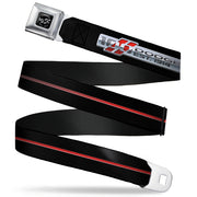 Dodge 100th Anniversary Logo Brushed Silver Black Seatbelt Belt - Dodge 100th Anniversary Rhombus/Stripe Black-Gray Swirl/Red Webbing Seatbelt Belts Dodge