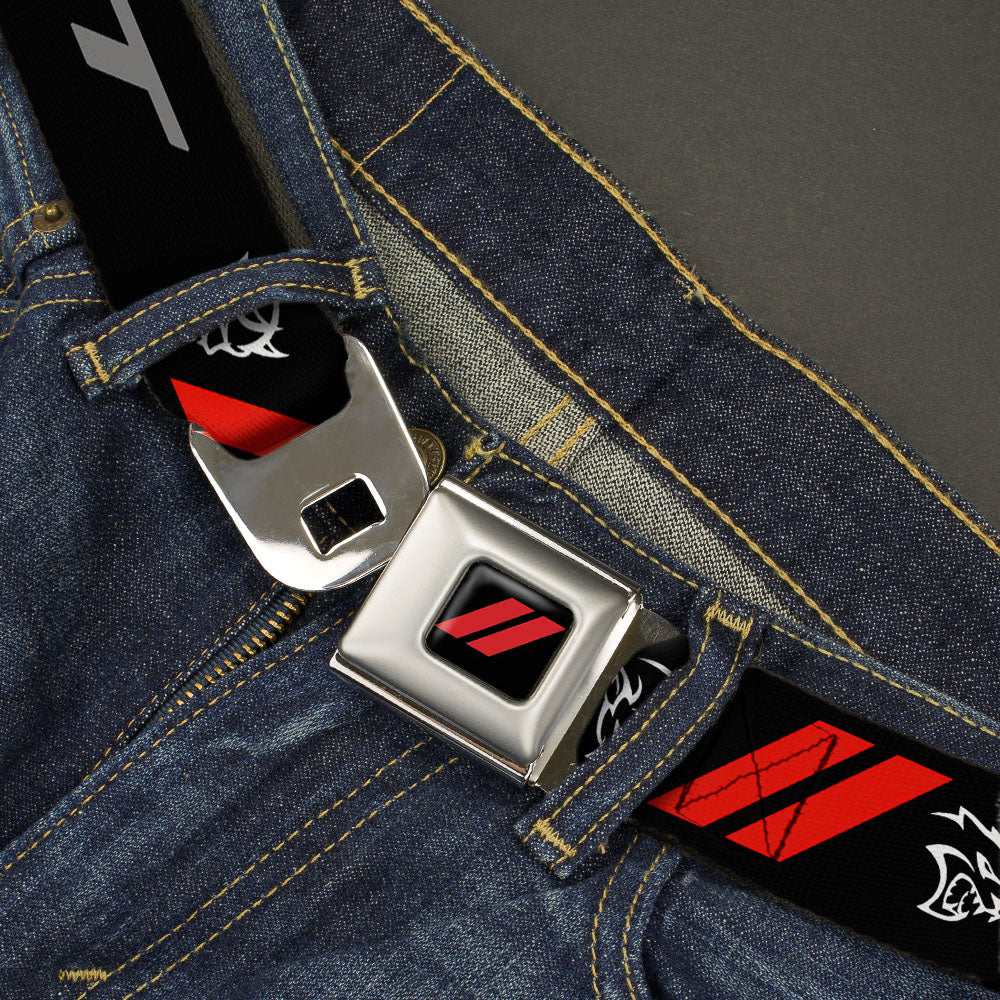 Dodge Rhombus Icon Full Color Black Red Seatbelt Belt - Dodge SRT Demon/Rhombus/Hellcat Logo Black/Silver/Red/White Webbing Seatbelt Belts Dodge
