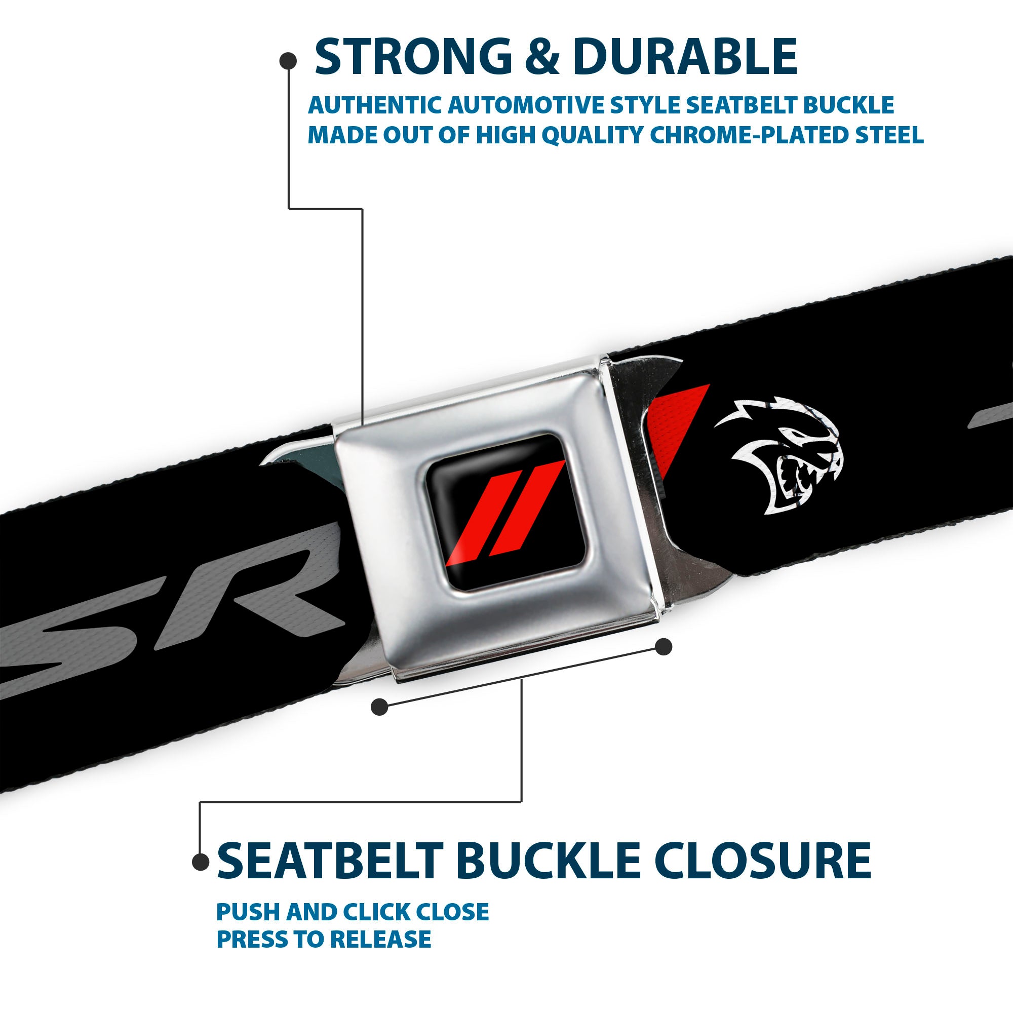 Dodge Rhombus Icon Full Color Black Red Seatbelt Belt - Dodge SRT Demon/Rhombus/Hellcat Logo Black/Silver/Red/White Webbing Seatbelt Belts Dodge