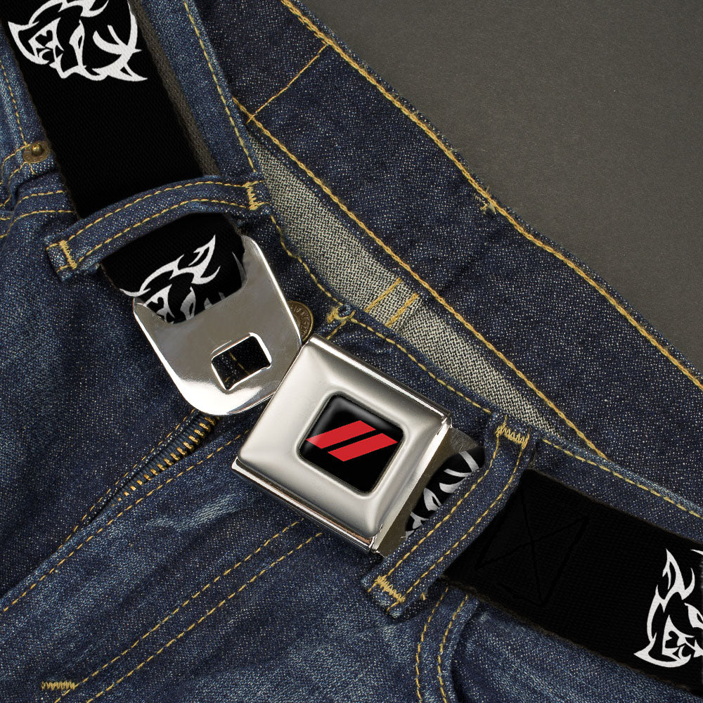 Dodge Rhombus Icon Full Color Black Red Seatbelt Belt - Dodge Demon Icon Black/White Webbing Seatbelt Belts Dodge