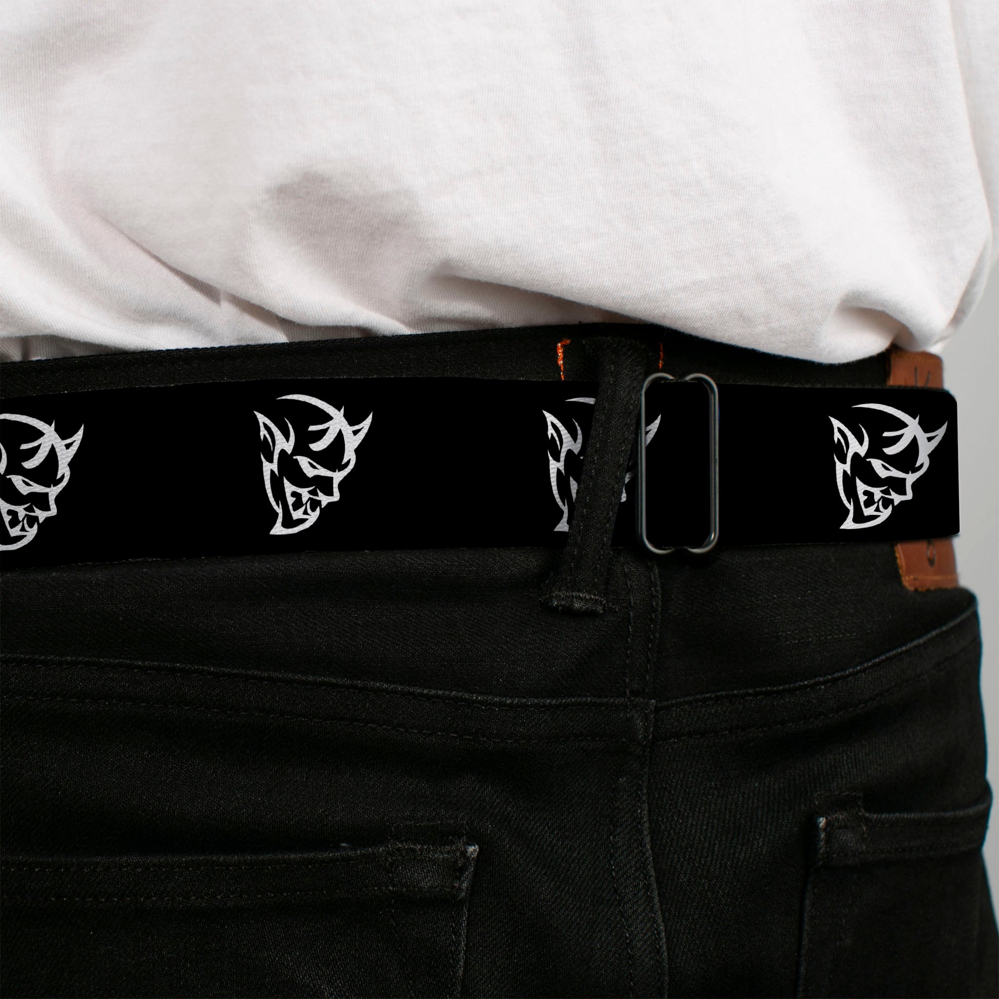 Dodge Rhombus Icon Full Color Black Red Seatbelt Belt - Dodge Demon Icon Black/White Webbing Seatbelt Belts Dodge