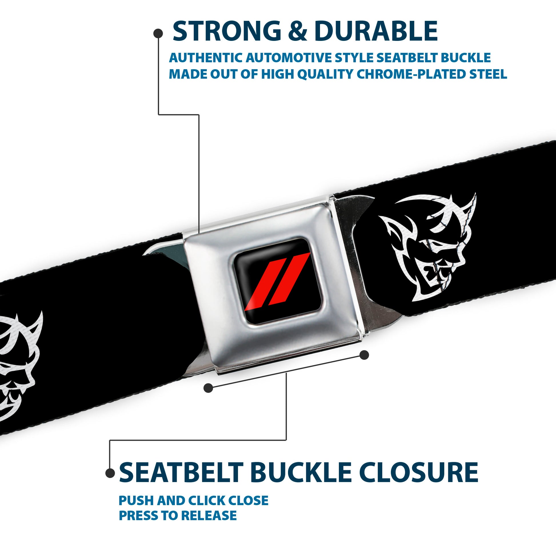 Dodge Rhombus Icon Full Color Black Red Seatbelt Belt - Dodge Demon Icon Black/White Webbing Seatbelt Belts Dodge