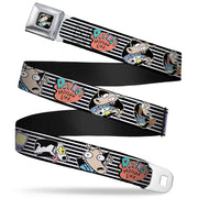 Rocko & Spunky Pose Full Color Black Seatbelt Belt - ROCKO'S MODERN LIFE Rocko & Spunky Poses/TV Stripe Black/White Webbing Seatbelt Belts Ren and Stimpy