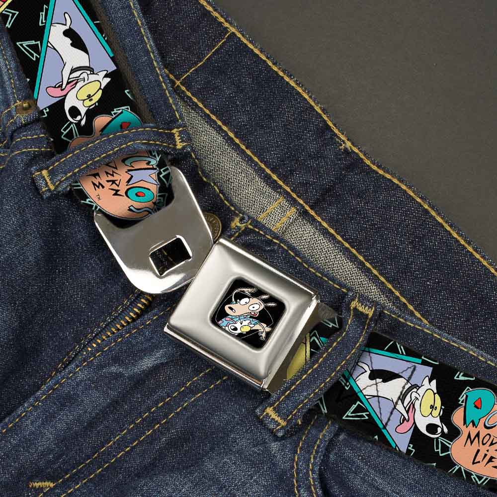 Rocko & Spunky Pose Full Color Black Seatbelt Belt - ROCKO'S MODERN LIFE Character Portraits/Triangles Black/Blue Webbing Seatbelt Belts Ren and Stimpy