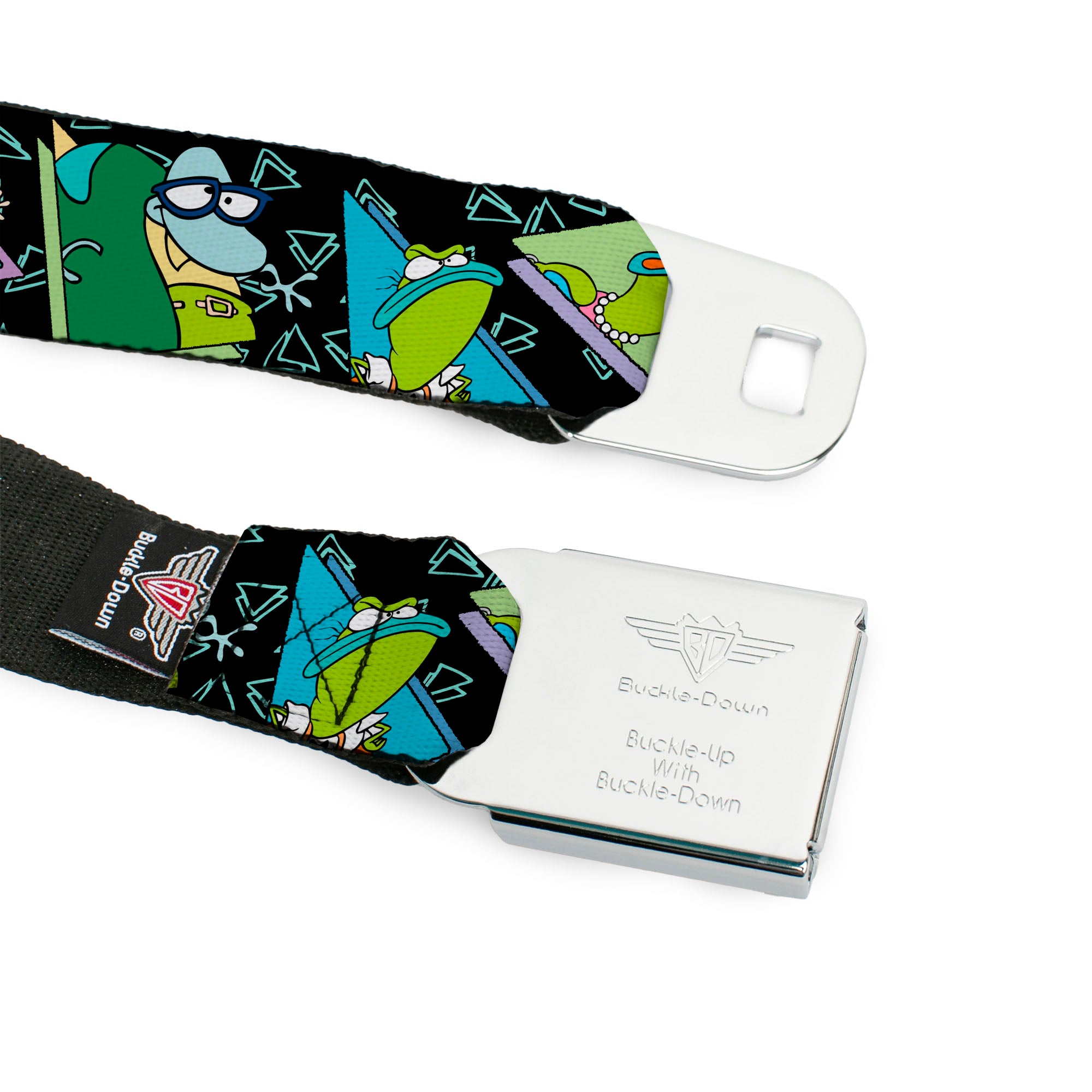 Rocko & Spunky Pose Full Color Black Seatbelt Belt - ROCKO'S MODERN LIFE Character Portraits/Triangles Black/Blue Webbing Seatbelt Belts Ren and Stimpy