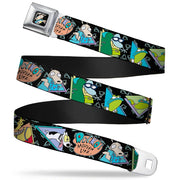 Rocko & Spunky Pose Full Color Black Seatbelt Belt - ROCKO'S MODERN LIFE Character Portraits/Triangles Black/Blue Webbing Seatbelt Belts Ren and Stimpy