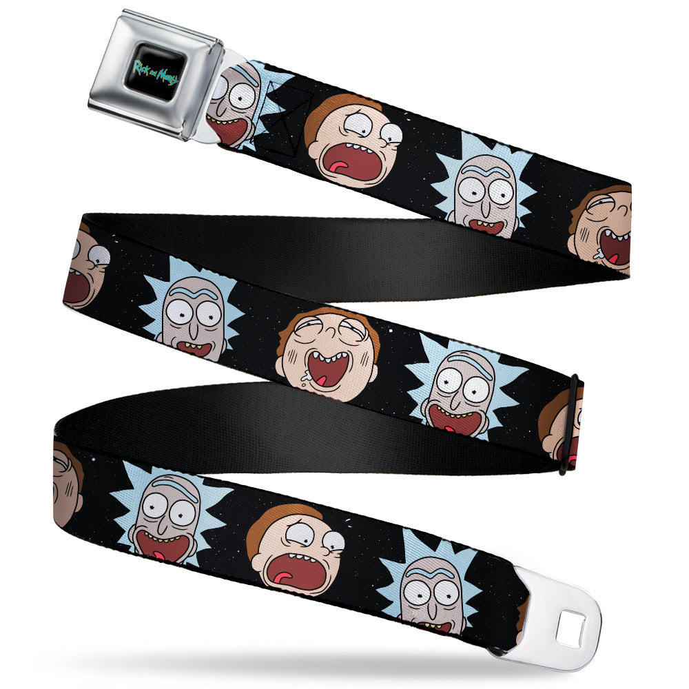 RICK AND MORTY Text Logo Full Color Black/Blue Seatbelt Belt - Rick and Morty Expressions in Space Webbing Seatbelt Belts Rick and Morty